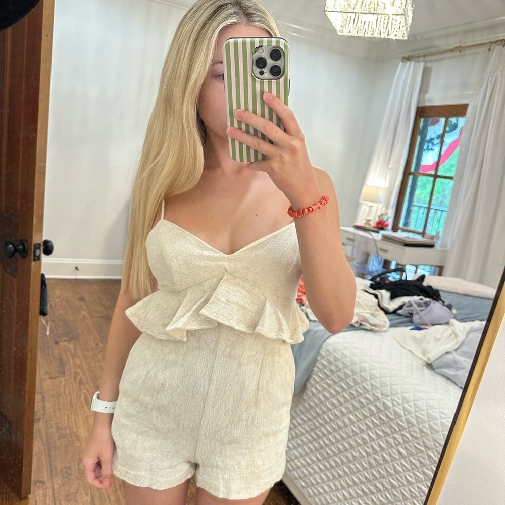 Cream Ruffle Strapless Romper